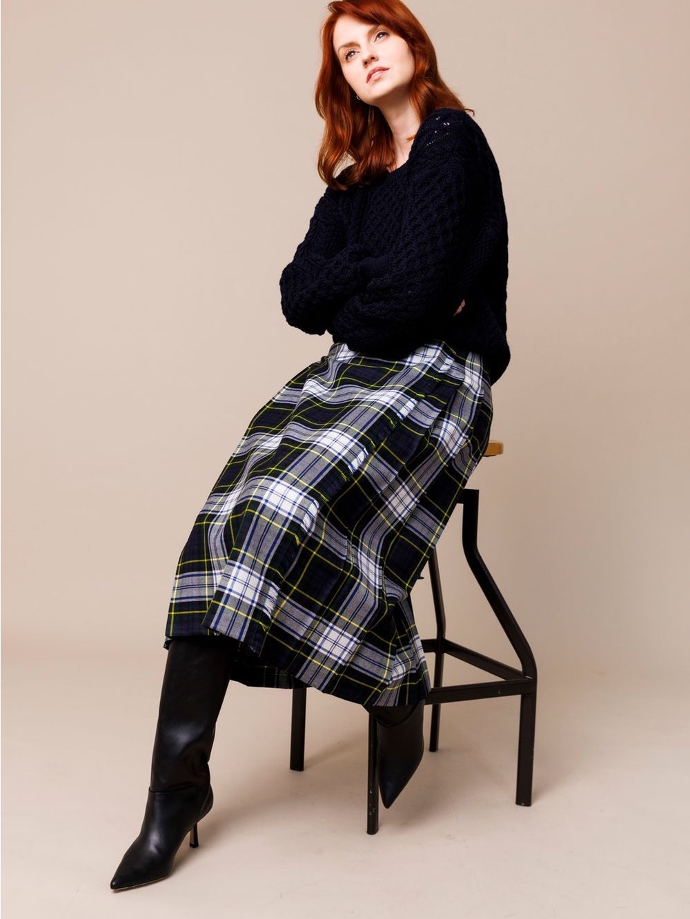 O’Neil Of Dublin Wool Tartan Plaid Long Kilt Women Midi Skirt Ireland Size XS